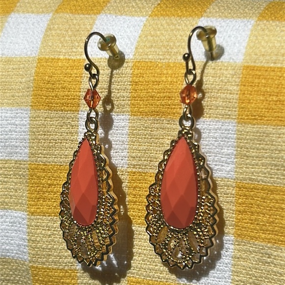 Orange and Gold Dangling Earrings - Picture 9 of 11